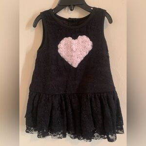 Black Lace Girls Dress with Blush Pink Heart